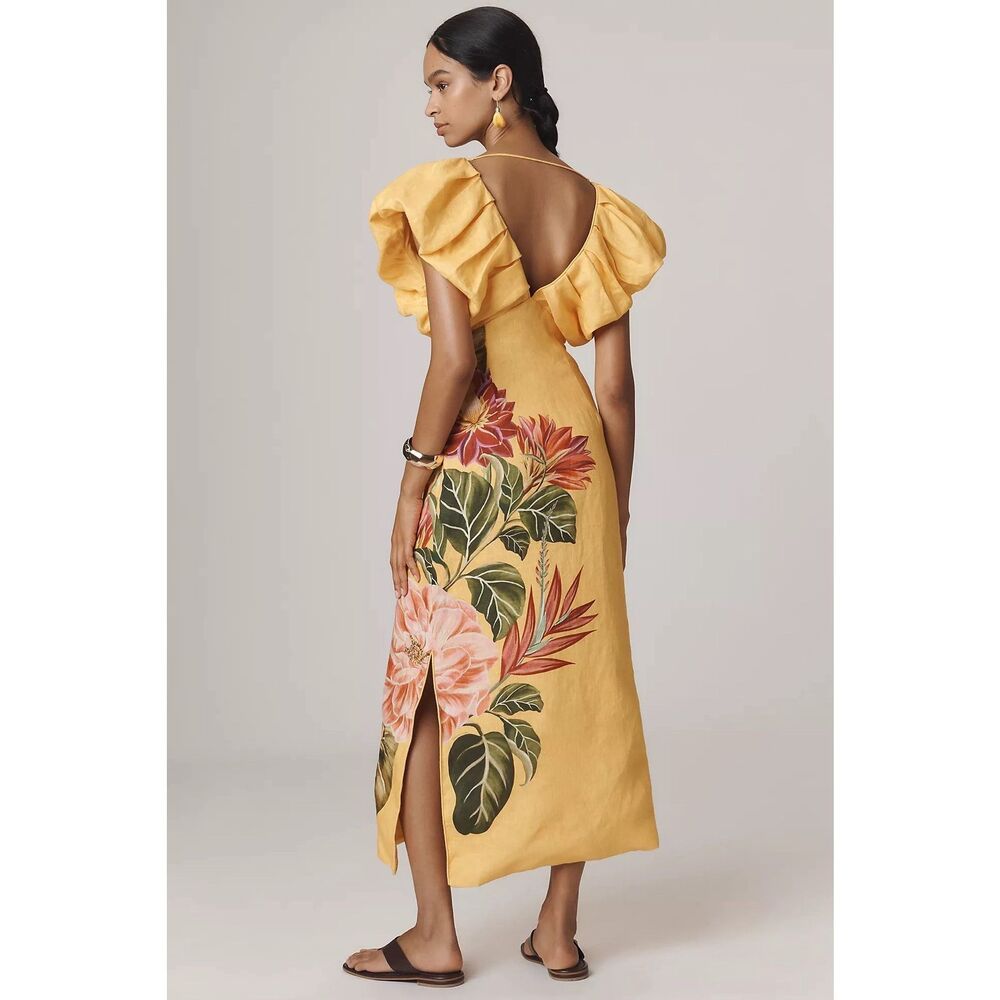 Anthropologie Farm Rio V-Neck Linen Midi Dress - Picture 3 of 13